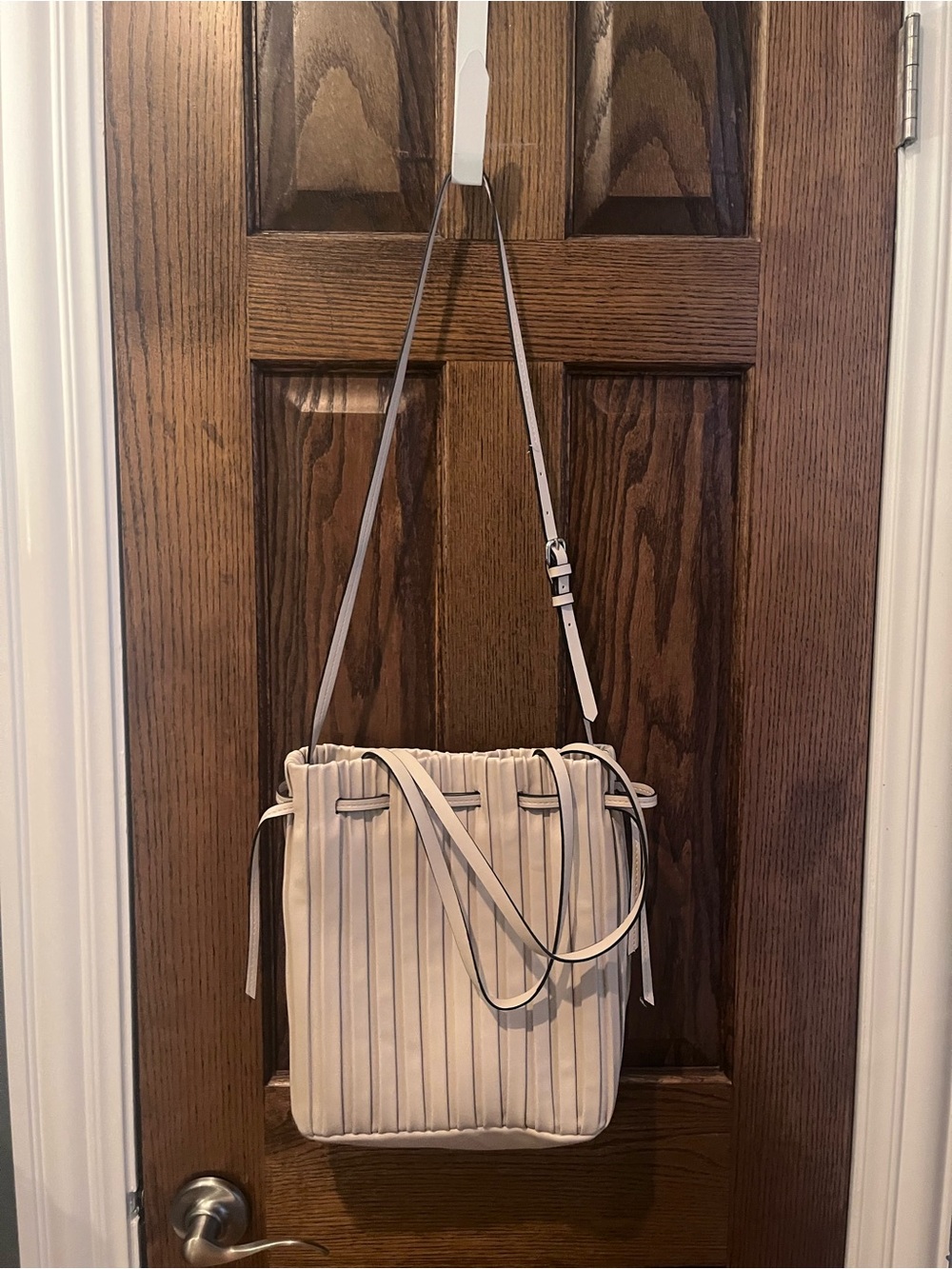 Zara Cream Pleated Bucket Crossbody Bag